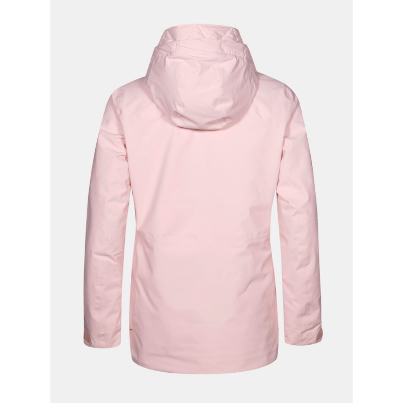 Ženska smučarska jakna Halti Gracer Veiled Pink – tehnično dovršena jakna z vodoodpornostjo 15.000 mm, Microtherm® Dynamic izolacijo in elegantnim daljšim krojem. Toplota, udobje in slog v enem.