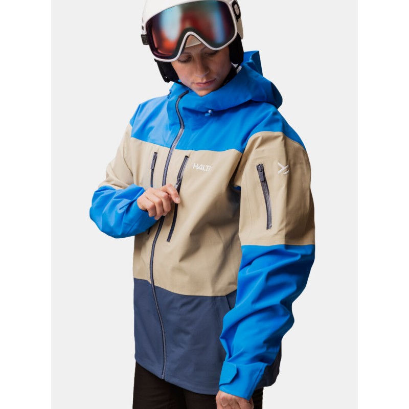 Halti Rizle 3L unisex smučarska jakna – 3-slojni DrymaxX® Nano material, vodoodpornost 25.000 mm, Primaloft® Thermo Fleece paneli in PFC-free obdelava. Tehnično vrhunska jakna za zahtevne smučarje.