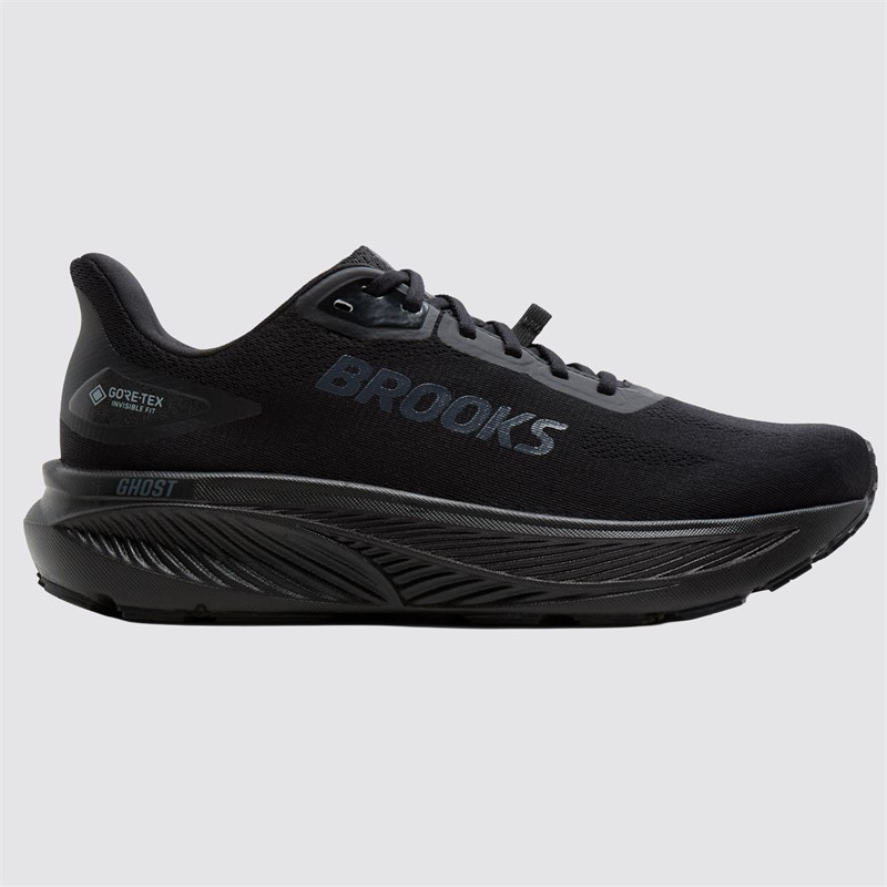 Vodoodporne moške cestne tekaške superge Brooks Ghost 18 GTX z membrano GORE‑TEX Invisible Fit, mehkim blaženjem DNA LOFT v3 in podplatom RoadTack za tek v dežju.