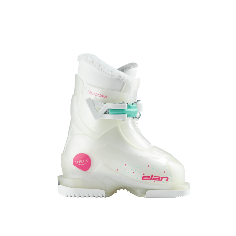 Elan Bloom XS otroški smučarski čevlji z U-Flex tehnologijo za lažje učenje smučanja. Mehki, lahki in nastavljivi za popolno prileganje ter tople otroške noge.