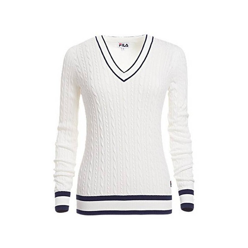 The FILA PAULA is a women's sporty elegant pullover with a V-neck that combines comfort and style. It is designed for both casual time and an elegant look during sports activities, especially on the tennis court.