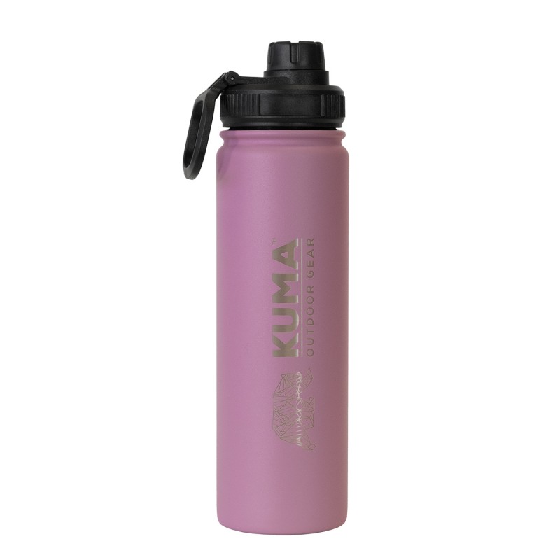 The KUMA Bomber bottle in purple is an excellent choice for active people. Made from stainless steel with double walls and vacuum sealing, it keeps drinks cold and ensures hydration during hikes, workouts, or at work.