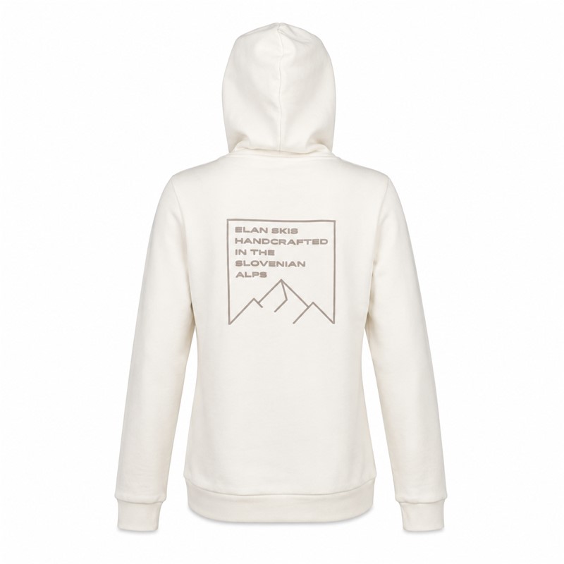 Ženski bež pulover s kapuco ELAN LOGO BEIGE z grafičnim smučarskim motivom