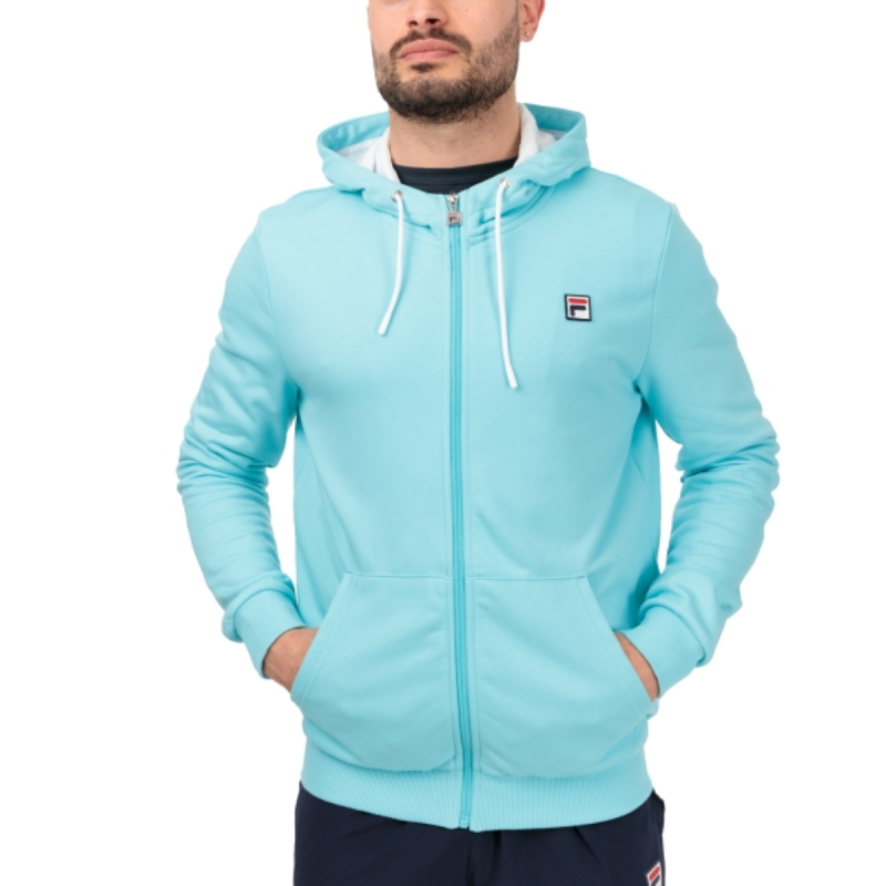 Unisex hoodie FILA ROBIN is light blue, has a zipper, and a smaller logo on the left side. This versatile hoodie is made from a combination of cotton and polyester and is extremely comfortable and pleasant to the touch.