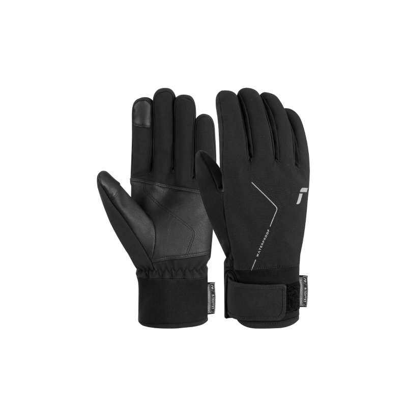 Waterproof softshell gloves with a snug cuff, reinforced palm, and hook and loop fastener for adjustable fit. Now also featuring a special insert on the index finger that allows for the use of mobile devices.