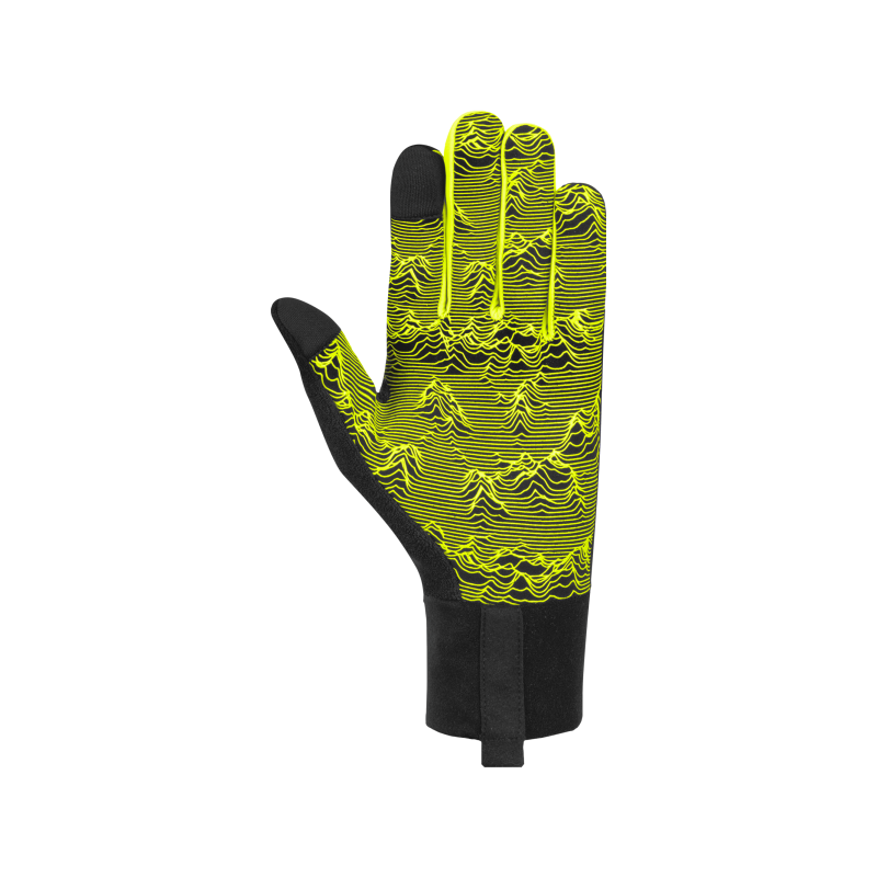 Tightly fitting gloves made from extra breathable fleece with excellent moisture wicking, a palm with silicone printing for the best grip, and a special application on the tips of the thumb and index finger that allows the use of mobile devices.