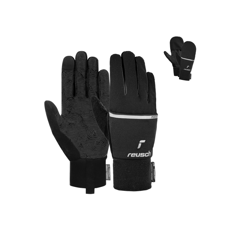 Ta raztegljiva in lahka flis rokavica, ki vključuje zložljivo, popolnoma vetroodporno kapuco na hrbtni strani, je opremljena s silikonskim potiskom na dlani.