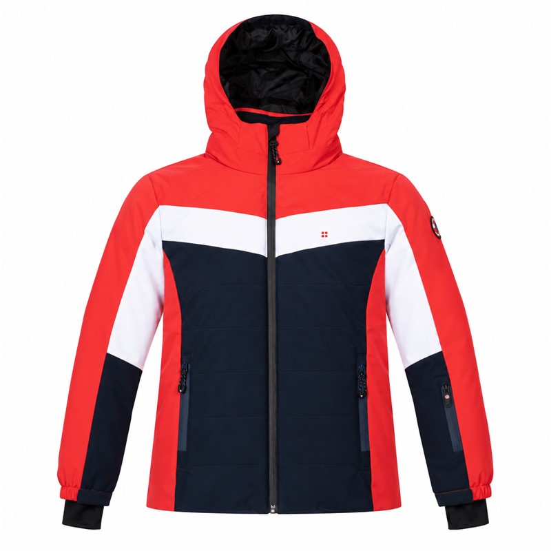 Discover kids' ski jacket AULP Chaka Flame Red – extremely light, breathable, and waterproof (10K/10K). With lycra sleeves, thumb holes, and a detachable hood, it offers full protection and freedom of movement on the snow. Ideal choice for active toddlers!