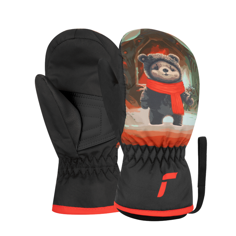 Prikupne otroške smučarske rokavice Reusch Scottie Mitten z medvedom. Tople, vodoodbojne in udobne palčnike za brezskrbno igro na snegu. AS Sport Outlet.