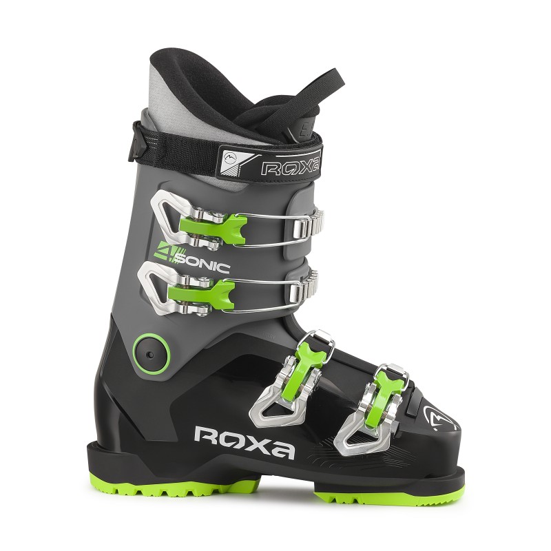 Enostavni, udobni in zanesljivi otroški smučarski čevlji ROXA SONIC 4 – ALPINE z Easy Entry sistemom, 4 aluminijastimi zaponkami in Alpine podplatom.