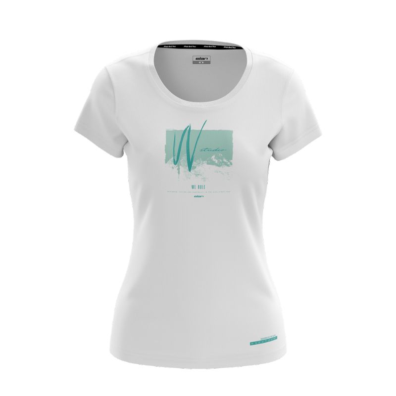 The ELAN W STUDIO 15 women's white t-shirt with short sleeves and a beautiful printed design 