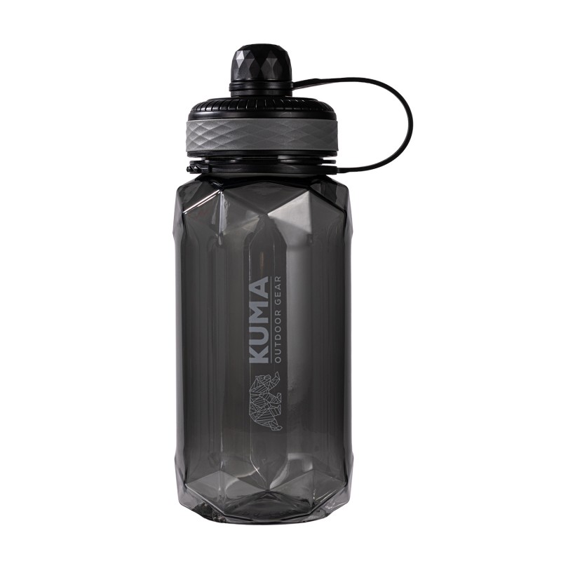 The KUMA plastic bottle in gray is ideal for active people. Made from durable Tritan plastic, it offers a capacity of 1000 ml and a modern polygonal design. A perfect choice for hiking, sports, and everyday use.