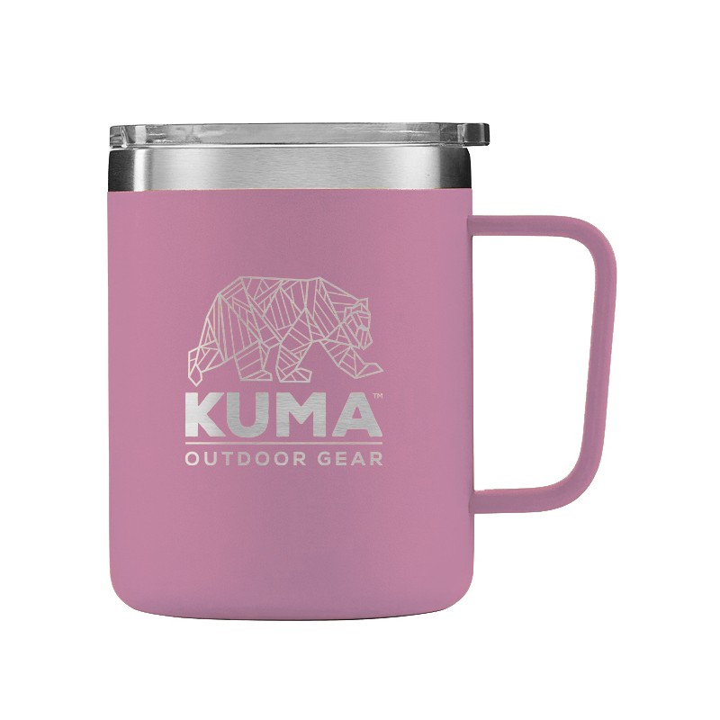 The KUMA travel mug in mulberry color, made of double stainless steel, is vacuum-sealed and spill-resistant. With a capacity of 355 ml, it is ideal for enjoying drinks on the go.
