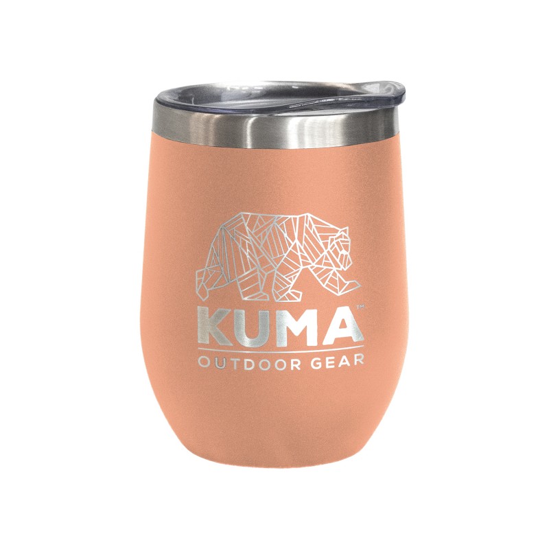 The portable KUMA Wine Tumbler made of double stainless steel is ideal for enjoying your favorite drinks on the go. Vacuum-sealed, powder-coated, and spill-resistant. Capacity 355 ml.