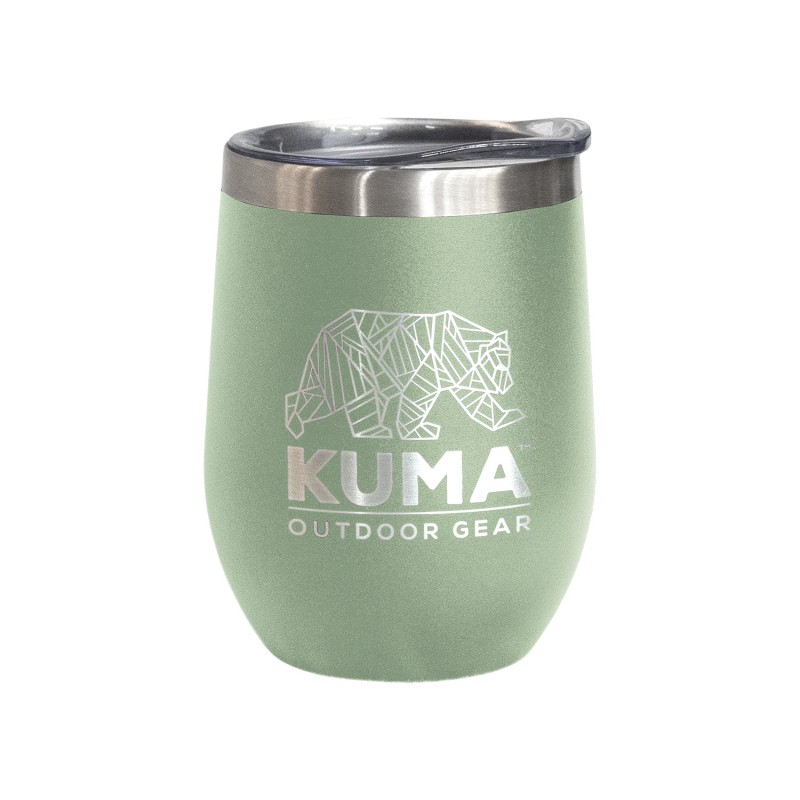 The portable KUMA Wine Tumbler made of double stainless steel is ideal for enjoying your favorite drinks on the go. Vacuum-sealed, powder-coated, and spill-resistant. Capacity 355 ml.