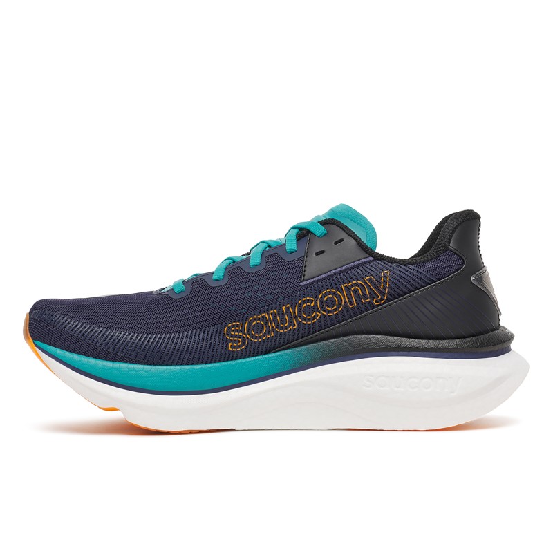 Lahke in odzivne moške tekaške superge Saucony Endorphin Azura s superpeno PWRRUN PB in tehnologijo SPEEDROLL za vsakodnevne in hitrejše cestne teke.