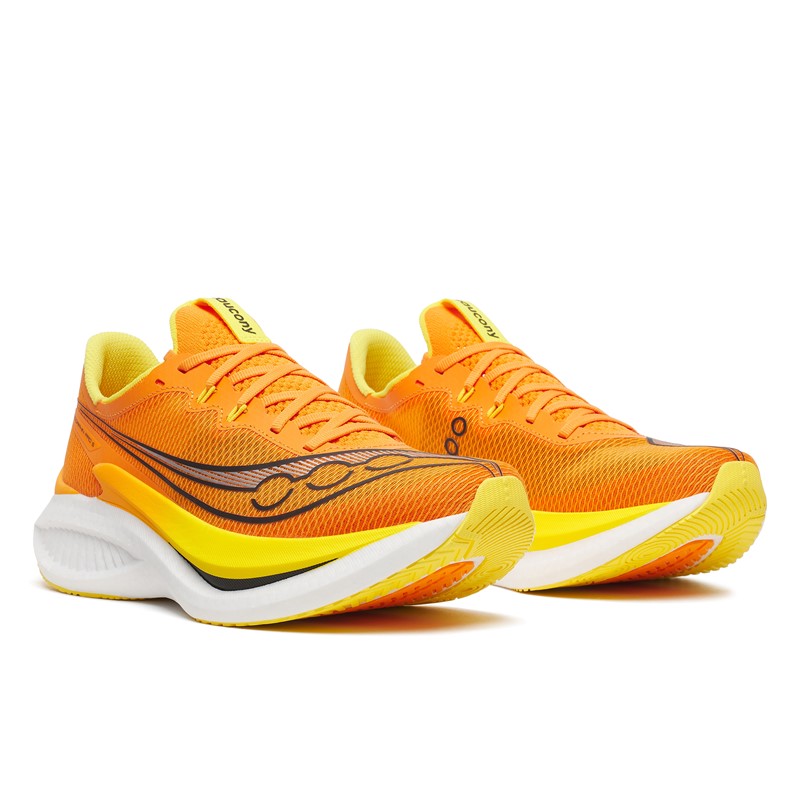 Vrhunske moške karbonske tekaške superge Saucony Endorphin Pro 5 s tehnologijo SPEEDROLL in penama PWRRUN PB ter PWRRUN HG za tekmovanja in hitre cestne teke.
