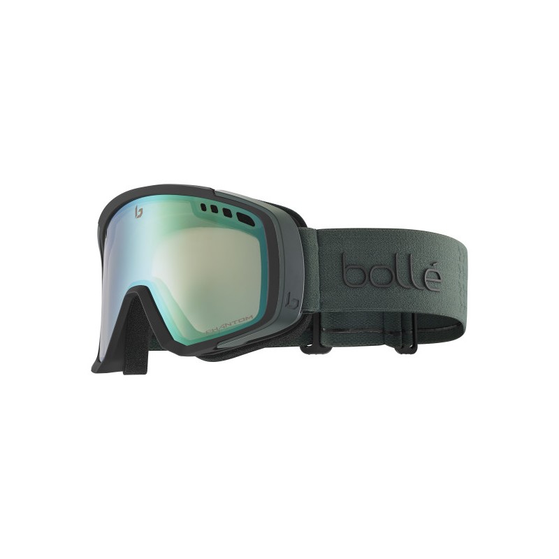 BOLLE MAMMOTH ski goggles with a wide field of vision, adjustable straps for a perfect fit with a helmet, and effective ventilation to prevent fogging. Equipped with advanced Phantom and VOLT High Contrast Enhanced Colour technologies.