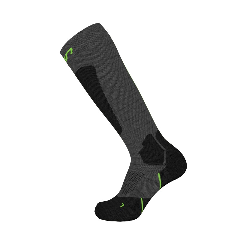 ELAN ALL MOUNTAIN ADVANCE ski socks in black and gray are designed for ultimate comfort and warmth. Merino wool provides exceptional thermal insulation, while targeted padding offers additional protection where it's most needed.