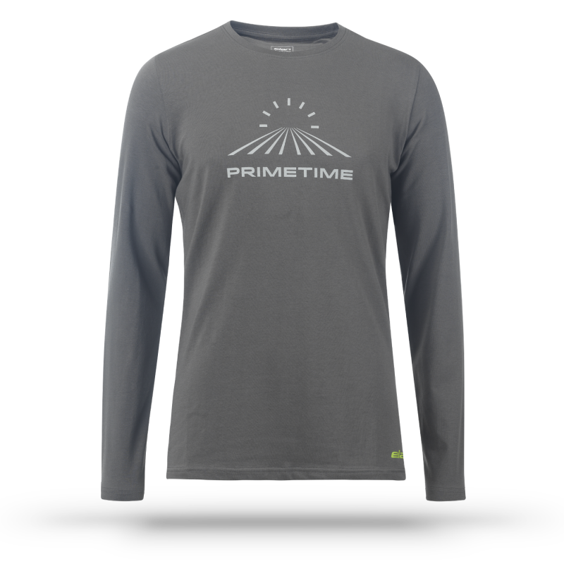 Men's long-sleeve shirt Elan T-Shirt Primetime LS M in gray, made from soft cotton, with the Elan logo on the front.