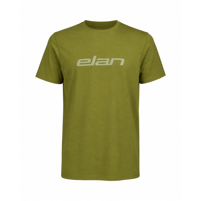 Moška majica s kratkimi rokavi ELAN LOGO OLIVE iz organskega bombaža z značilnim logotipom Elan.