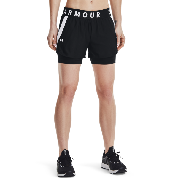 Women's UA PLAY UP 2-IN-1 SHORTS 1351981-001 offer top comfort and breathability with outer lightweight shorts and compression shorts for added support. The quick-drying material effectively wicks away sweat.