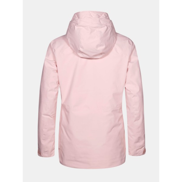 Ženska smučarska jakna Halti Gracer Veiled Pink – tehnično dovršena jakna z vodoodpornostjo 15.000 mm, Microtherm® Dynamic izolacijo in elegantnim daljšim krojem. Toplota, udobje in slog v enem.
