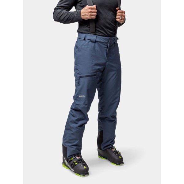 Moške smučarske hlače Halti Carvey M Sargasso Sea Blue – tehnično dovršene hlače z vodoodpornostjo 15.000 mm, Microtherm® Dynamic izolacijo in ojačanimi zaključki. Udobje, toplota in vzdržljivost za vrhunsko smučanje.