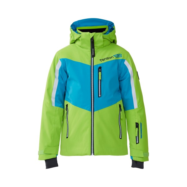 The TENSON RACE children's ski jacket in turquoise green with blue details combines top functionality and an elegant look. Made from high-quality materials, it is extremely durable and elastic.