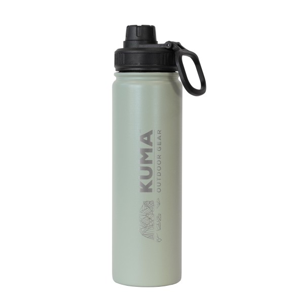 The KUMA Bomber bottle in sage color is an excellent choice for active people. Made from stainless steel with double walls and vacuum sealing, it keeps drinks cold and ensures hydration during hikes, fitness, or at work.