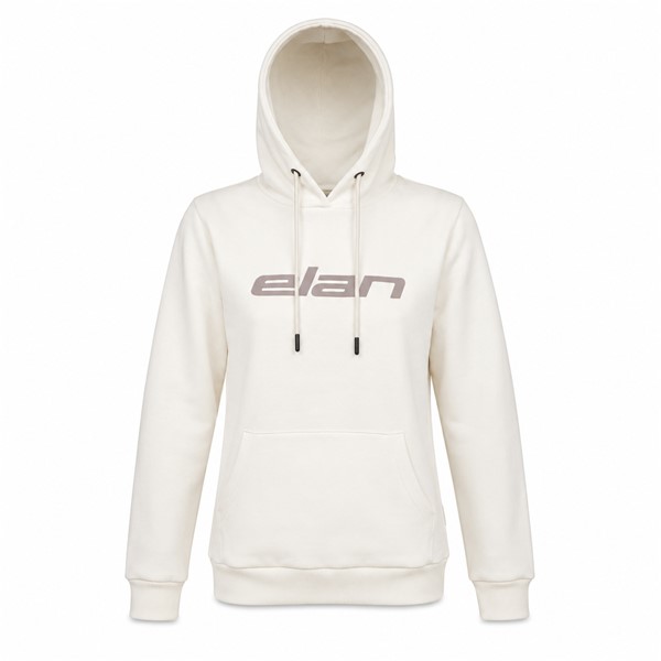 Ženski bež pulover s kapuco ELAN LOGO BEIGE z grafičnim smučarskim motivom