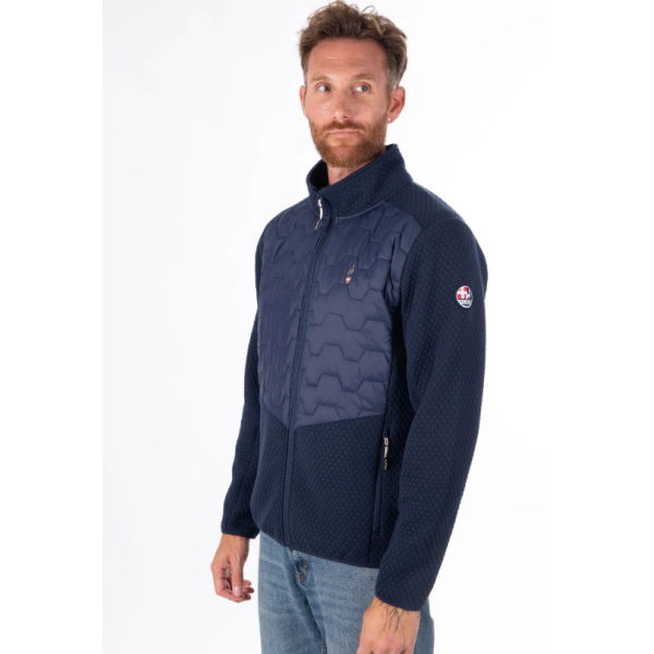 Odkrij moško hibridno jopico AULP CHAUN NAVY – izjemno lahko, elastično in vodoodbojno jopico, popolno za pohodništvo in mestne dni. Mehka French terry tkanina, sodoben kroj in priročni žepi na zadrgo. Udobje in zaščita v enem kosu! 