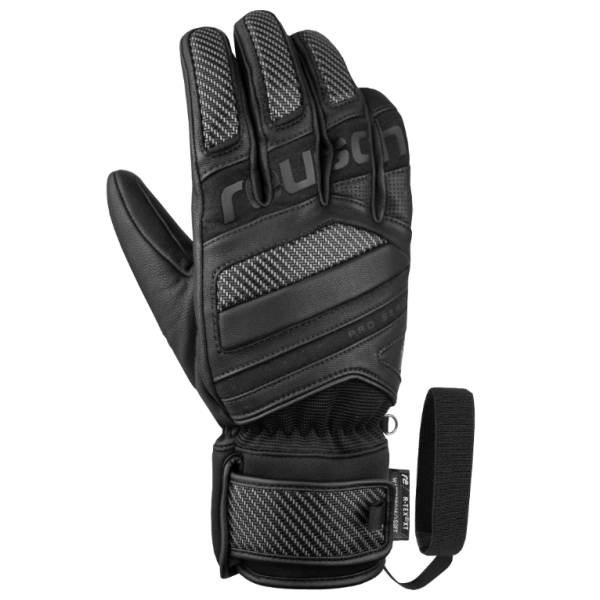 Reusch Marco Schwarz Signature – prestižne črne usnjene smučarske rokavice z R-LOFT™ izolacijo, karbonsko zaščito in popolnim oprijemom. Izberi profesionalno kakovost pri AS Sport Outlet.