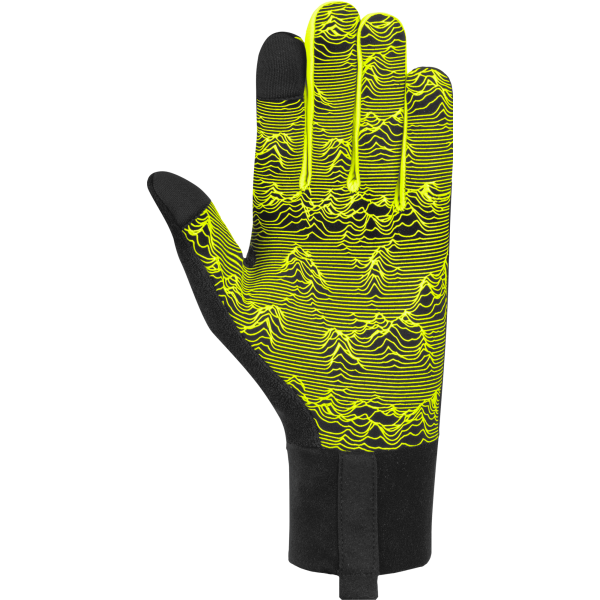 Tightly fitting gloves made from extra breathable fleece with excellent moisture wicking, a palm with silicone printing for the best grip, and a special application on the tips of the thumb and index finger that allows the use of mobile devices.