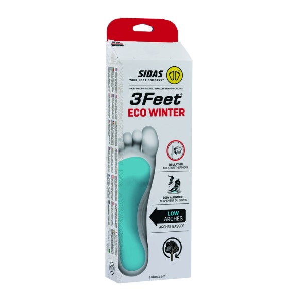 Eko oblikovane anatomskie vložki za smučarske čevlje, prilagojeni vašemu tipu stopala. Sidas je razvil koncept 3 Feet, ki prilagaja način izdelave vložka glede na tri različne tipe stopal z visokim, srednjim in nizkim lokom.