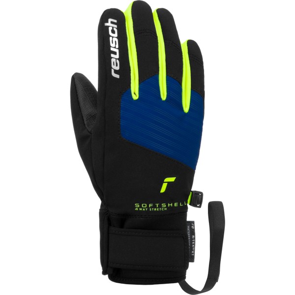 The Reusch Simon R-Tex® XT Jr. children's ski gloves in a vibrant design are extremely warm, waterproof, and breathable. The soft softshell upper makes the gloves comfortable and lightweight.