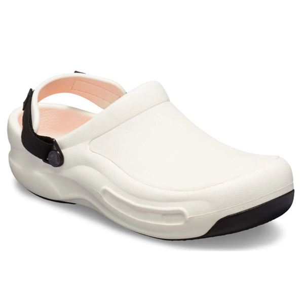 Robustni in izjemno udobni Crocs Bistro Pro LiteRide – delovni natikači, ki so zasnovani za dolge ure na nogah, kjer sta pomembna udobje in varnost. Model je pogosto pohvaljen zaradi stabilnosti, lahkotnosti in odličnega oprijema, zato je priljubljen v gostinstvu, kuhinji in zdravstvenih poklicih.