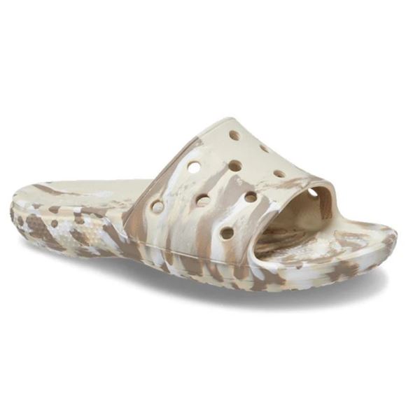 Natikači CROCS Classic Marbled Slide 206879 z edinstvenim marmornatim vzorcem, ki poskrbi za moderen in opazen videz. Lahka konstrukcija iz Croslite™ materiala zagotavlja vrhunsko udobje, medtem ko odprt “slide” dizajn omogoča hitro in enostavno obuvanje. Popolna izbira za sproščene poletne dni, doma ali na poti.