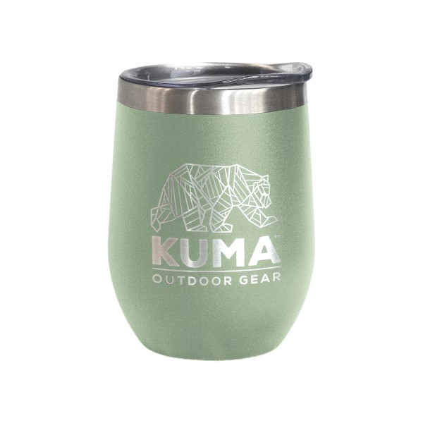 The portable KUMA Wine Tumbler made of double stainless steel is ideal for enjoying your favorite drinks on the go. Vacuum-sealed, powder-coated, and spill-resistant. Capacity 355 ml.