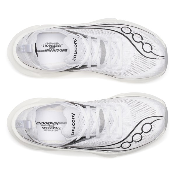 Vrhunske karbonske tekaške superge Saucony Endorphin Elite 3 z dvojno plastjo pene IncrediRUN in podplatom PWRTRAC za cestna tekmovanja, polmaraton in maraton.