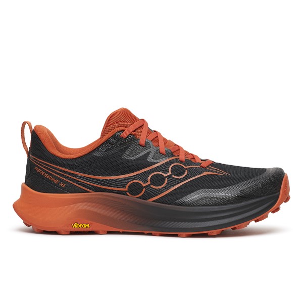 Moške trail superge Saucony Peregrine 16 z blaženjem PWRRUN, podplatom Vibram MegaGrip in 4 mm čepi za zanesljiv tek po zahtevnih poteh.