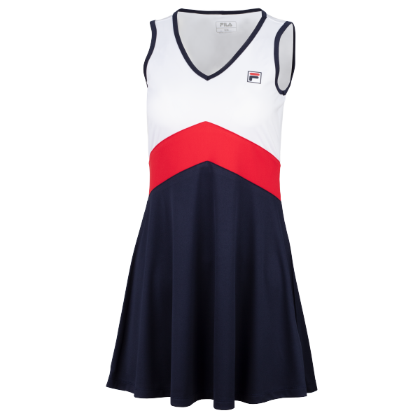 Ženska športna oblekica FILA Dress Gloria White v elegantni beli barvi. Lahka, zračna in udobna oblekica za tenis, padel, golf ter druge športne in rekreativne aktivnosti.