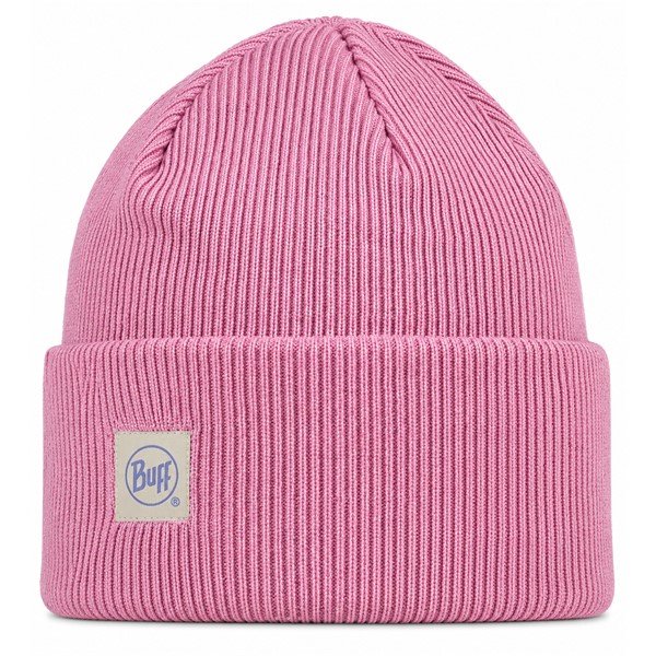 Originalna športna kapa BUFF® CrossKnit Beanie Solid Camelia v privlačnem rožnato-koralnem odtenku. Funkcionalna pletena kapa s hitro sušečo konstrukcijo in odsevnimi elementi, primerna za tek, pohodništvo, rekreacijo ter vsakodnevno uporabo v hladnejšem vremenu.