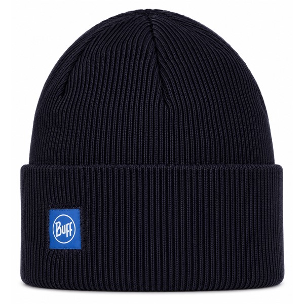 Originalna športna kapa BUFF® CrossKnit Beanie Solid Night Blue v elegantni temno modri barvi. Izdelana iz 100 % akrilne pletenine z notranjim funkcionalnim trakom iz 100 % polipropilena Polycolon®. Hitro sušeča kapa z odsevnimi elementi, primerna za tek, pohodništvo, rekreacijo in vsakodnevno uporabo v hladnejšem vremenu