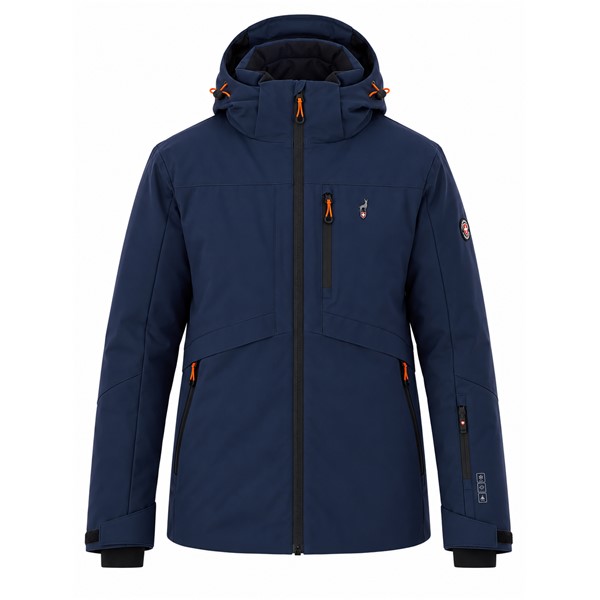 Moška smučarska jakna AULP EMMET NAVY v elegantni temno modri barvi. Model z membrano 15K/15K, raztegljivim materialom Mechanical Stretch, sintetično izolacijo, snemljivo kapuco, notranjimi manšetami iz lycre, snežno zaščito v pasu, vodotesnimi zadrgami in žepom za smučarsko vozovnico. Primerna za smučanje in vsakodnevno zimsko uporabo.