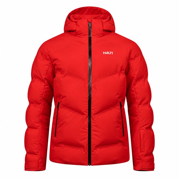 Men's HALTI Nordic Arcty II Red ski jacket in an attractive red color E65 Halti Red. Advanced seamless bonded insulation construction Microtherm Arcty, Microtherm Thermofill insulation made from 100% recycled polyester, and water-repellent X-Welded material provide effective protection against cold and moisture. The jacket has a water column of 15,000 mm, breathability 15,000 g/m²/24 h, detachable hood, vent openings, water-repellent zippers, and internal snow protection.