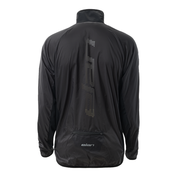 Moška kolesarska jakna Elan vas bo obvarovala pred vetrom in mokroto na vseh kolesarskih pustolovščinah. Njena lahka, vodoodbojna zasnova zasede zelo malo prostora, univerzalna črna barva pa se odlično ujema s katero koli barvo majice