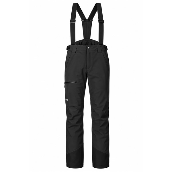 Moške smučarske hlače HALTI Carvey II DX Black v klasični črni barvi P99 Black. Tehnični material DrymaxX LN 4-Way Stretch zagotavlja vodni stolpec 15.000 mm in zračnost 15.000 g/m²/24 h, izolacija Microtherm Dynamic 40 g pa prijetno toplotno zaščito. Hlače imajo snemljive naramnice, nastavljiv pas, popolnoma lepljene šive, notranje snežne gamaše, ojačitve Stretch Cordura in praktične žepe z zadrgo.