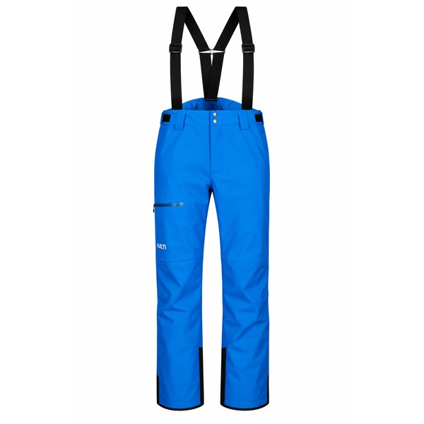 Moške nepremočljive smučarske hlače HALTI Carvey II DX Electric Blue Lemonade v intenzivno modri barvi. Vodni stolpec 15.000 mm, zračnost 15.000 g/m²/24 h, izolacija Microtherm Dynamic 40 g in raztegljiv material DrymaxX zagotavljajo učinkovito zaščito in udobje med smučanjem. Snemljive naramnice, notranje snežne gamaše, ojačani spodnji deli hlačnic ter praktični žepi z zadrgo dopolnjujejo funkcionalno zasnovo.