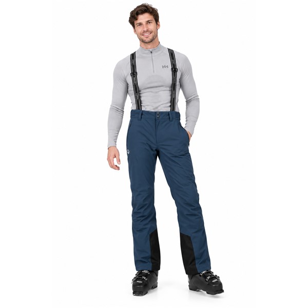 Men's ski pants HALTI Lasku BIG DIPPER BLUE with a water column 15,500 mm and breathability 17,000 g/m²/24 h. DrymaxX Ultimate membrane, Microtherm Dynamic 40 g insulation, 4-way stretch material, removable suspenders, adjustable waistband, reinforced leg endings and interior ski gaiters provide protection, warmth and comfort while skiing.